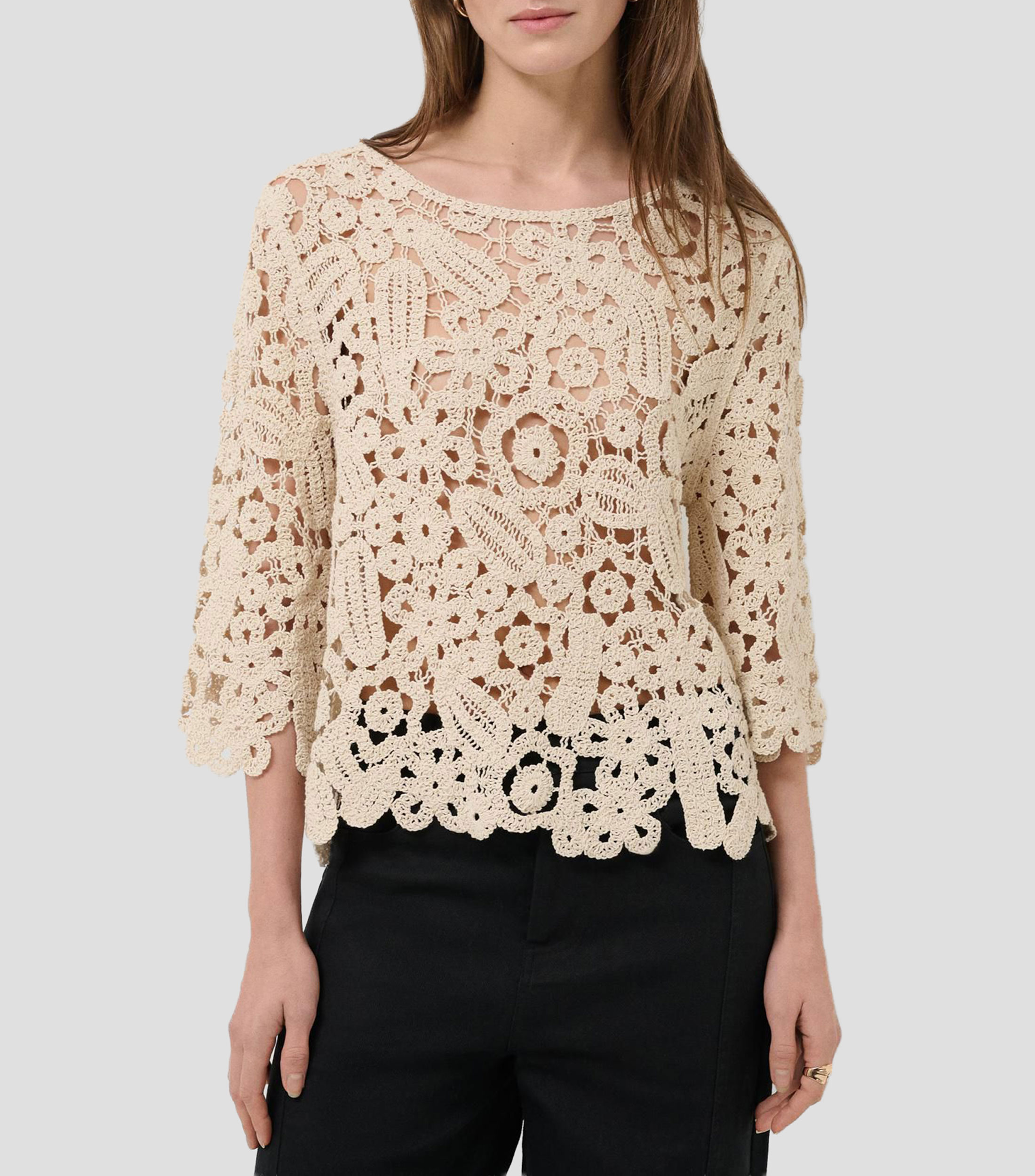 Blusa con microdiseños manga 3/4 Mujer